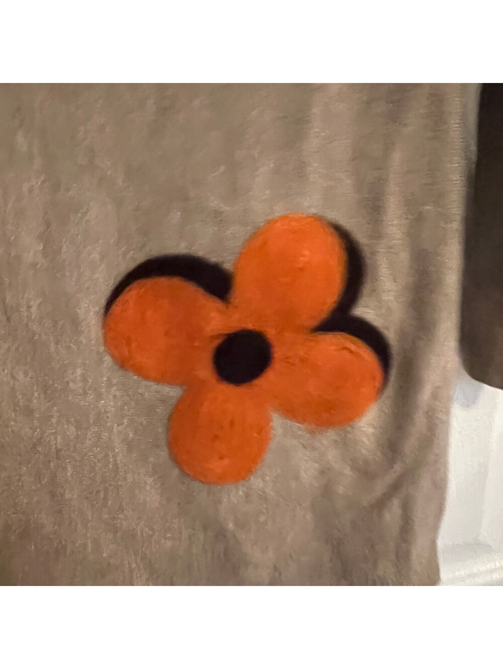 Artsy Cottagecore Floral Appliqué Neutral Knit Cozy Grandpa Chic Sweater - Picture 3 of 5